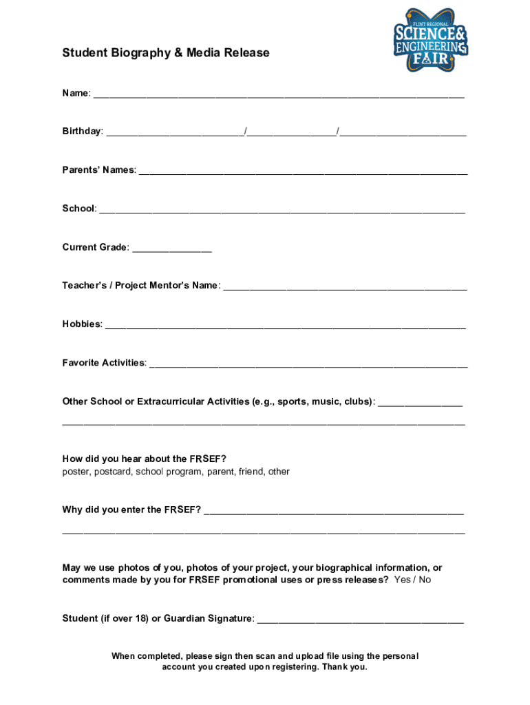 Fillable Online Sample Student Bio Fax Email Print - pdfFiller