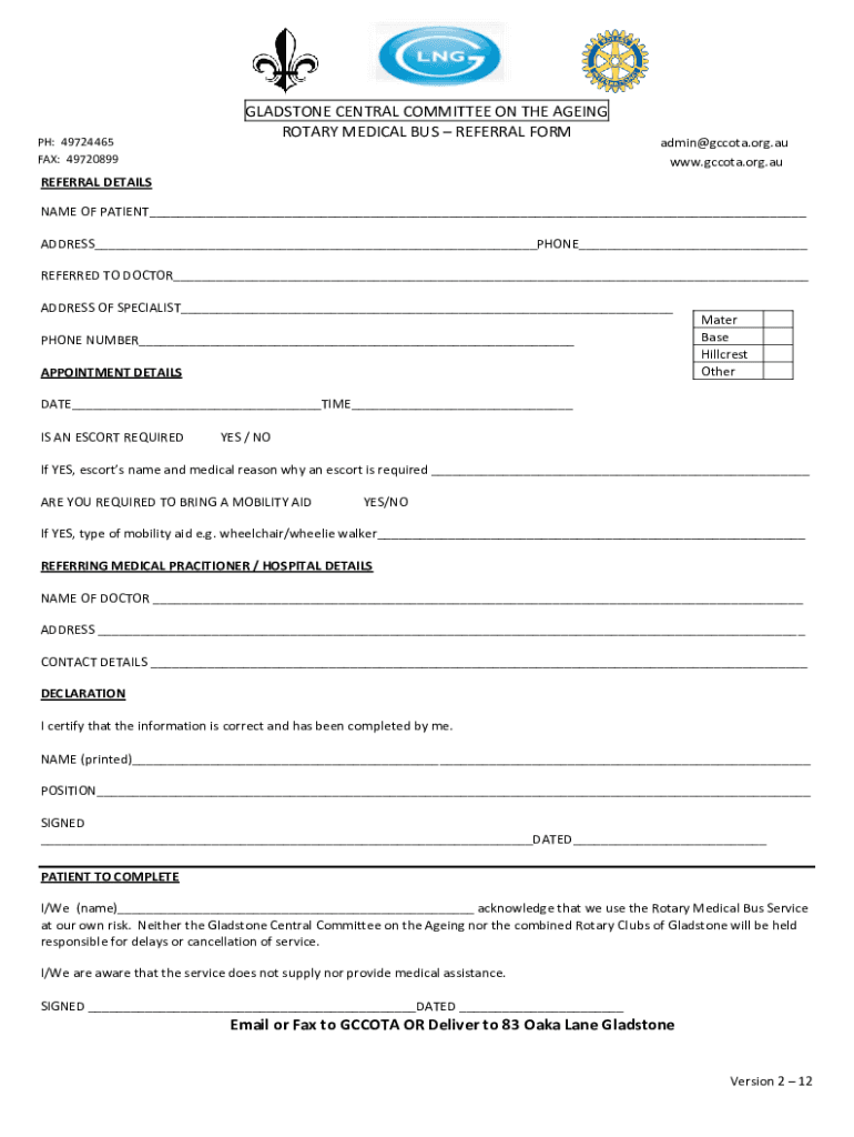 Fillable Online Rotary Medical Bus Referral Form Fax Email Print