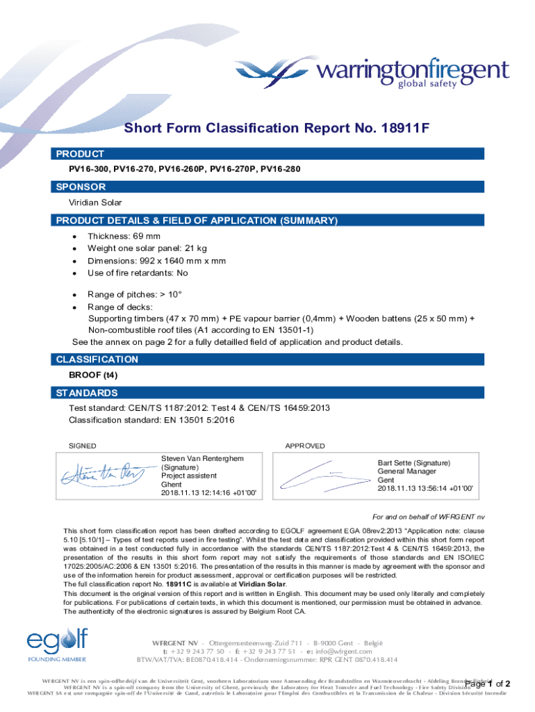 Fillable Online Short Form Classification Report No. 22059T Fax Email ...