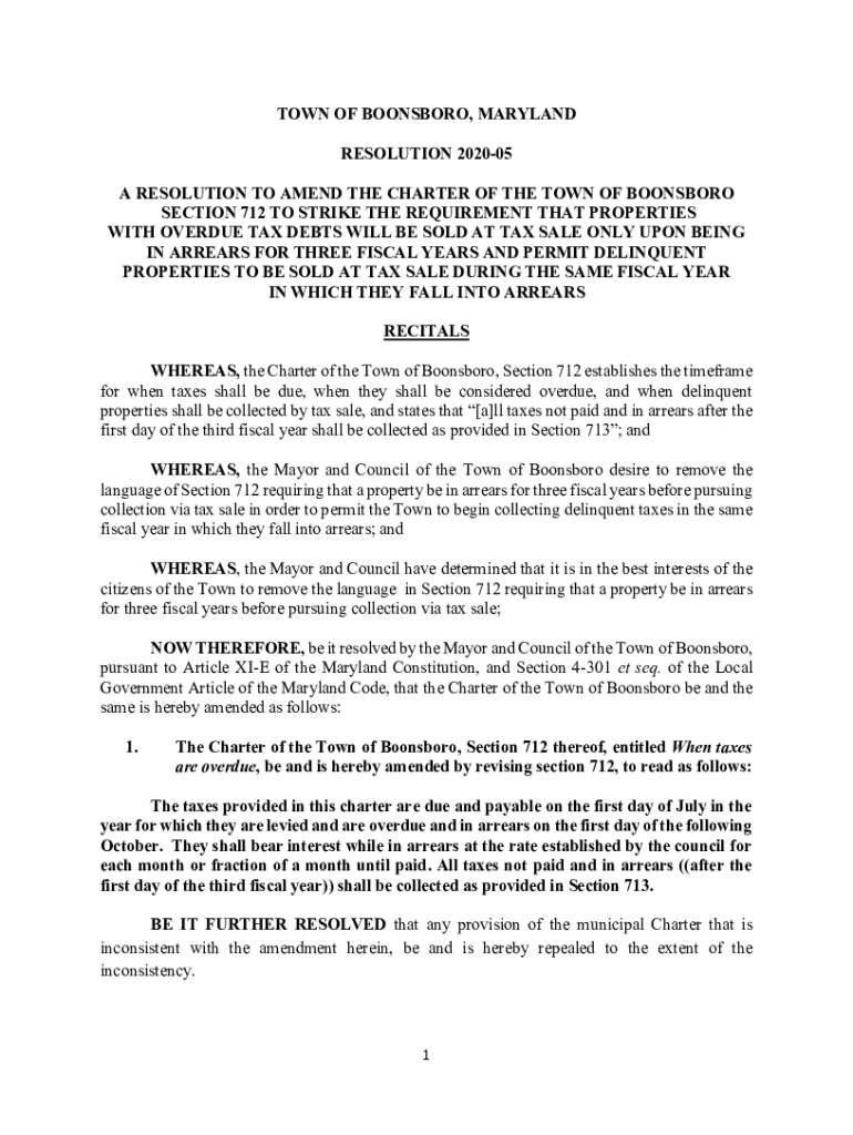 Fillable Online Town of Boonsboro Mayor Adopts Resolution on Tax Sale