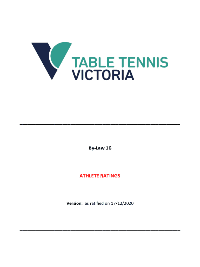 Fillable Online Table Tennis Victoria ByLaw 16 Athlete Ratings Fax