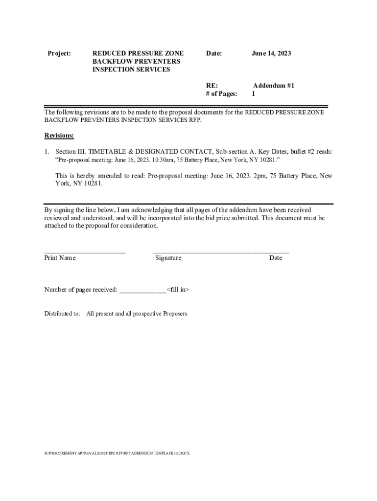 Fillable Online RFP ADDENDUM TEMPLATE (1) Fax Email Print - pdfFiller