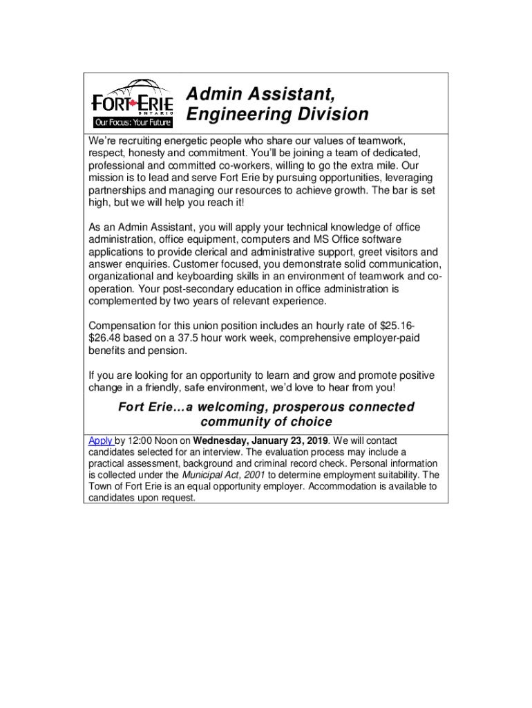 Fillable Online Admin Assistant, Inspections and Permits job at Town of