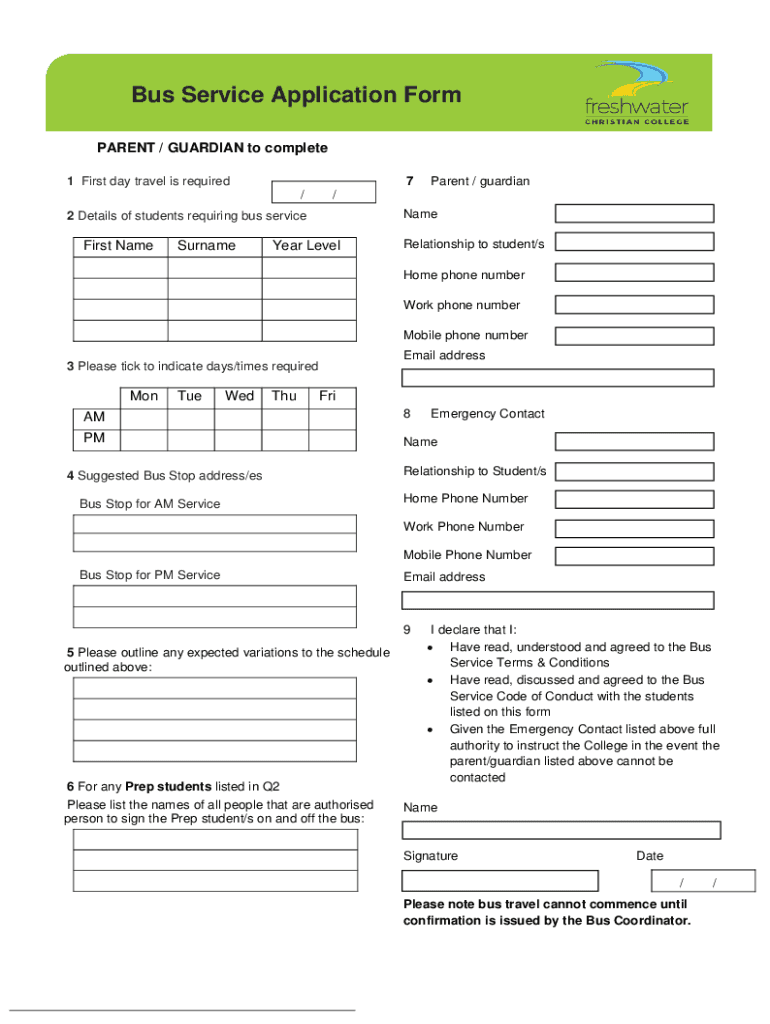 Fillable Online Bus Service Application Form Fax Email Print pdfFiller