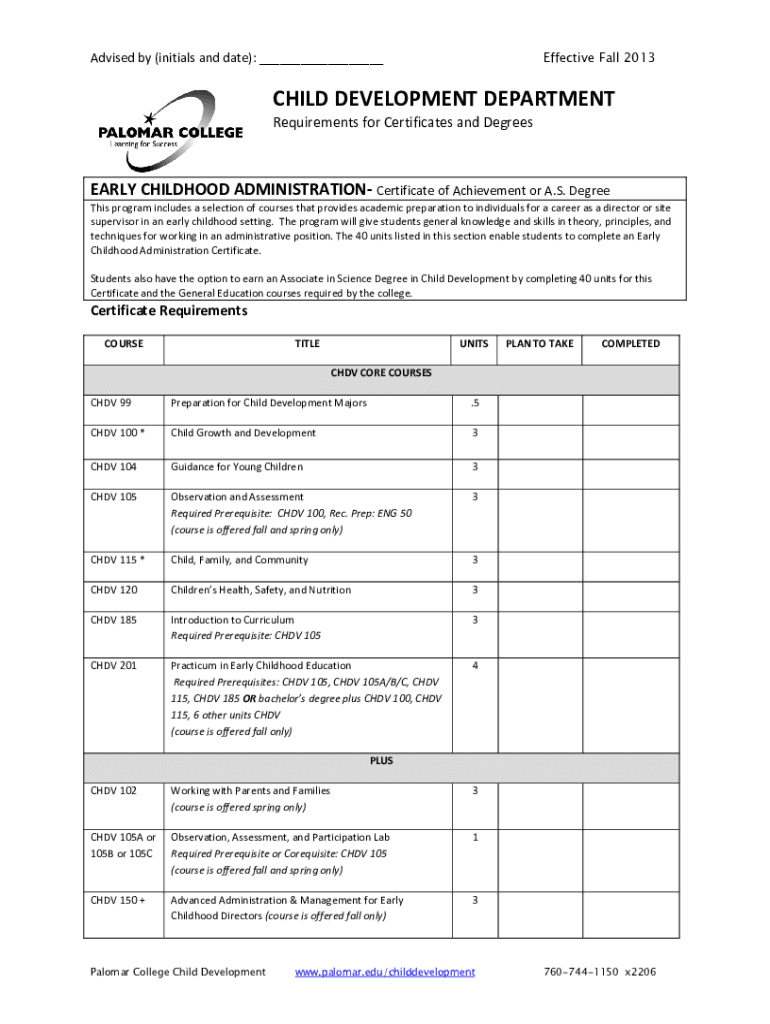 Fillable Online Early Childhood Education/Teacher Certificate of