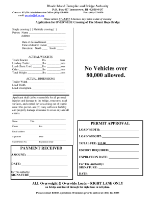 Fillable Online APPLICATION for OVERWEIGHT VEHICLE CROSSING of THE ...