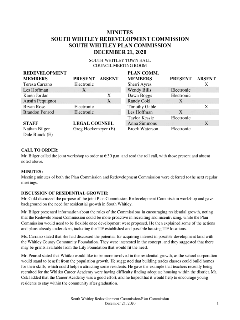 Fillable Online SOUTH WHITLEY REDEVELOPMENT COMMISSION Fax Email Print