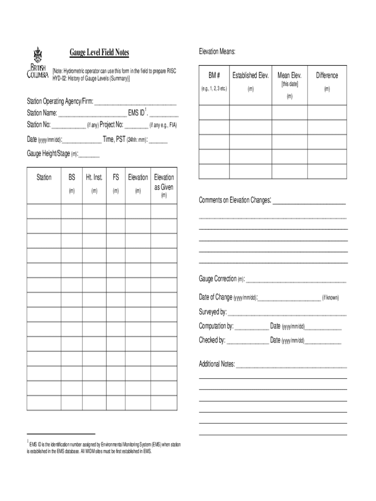 Fillable Online RISC HYD02 History of Gauge Level (Summary) Fax Email