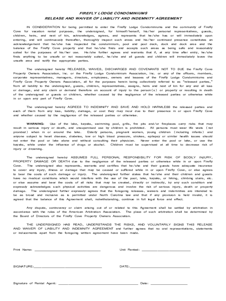 Fillable Online Lake Activity Waiver, Contract, and Release of ...