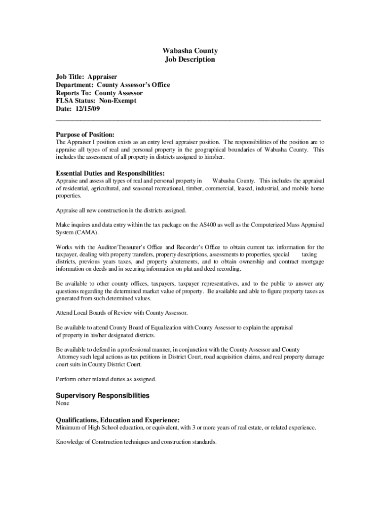 Fillable Online Assessment/Appraisals to Wabasha County, MN