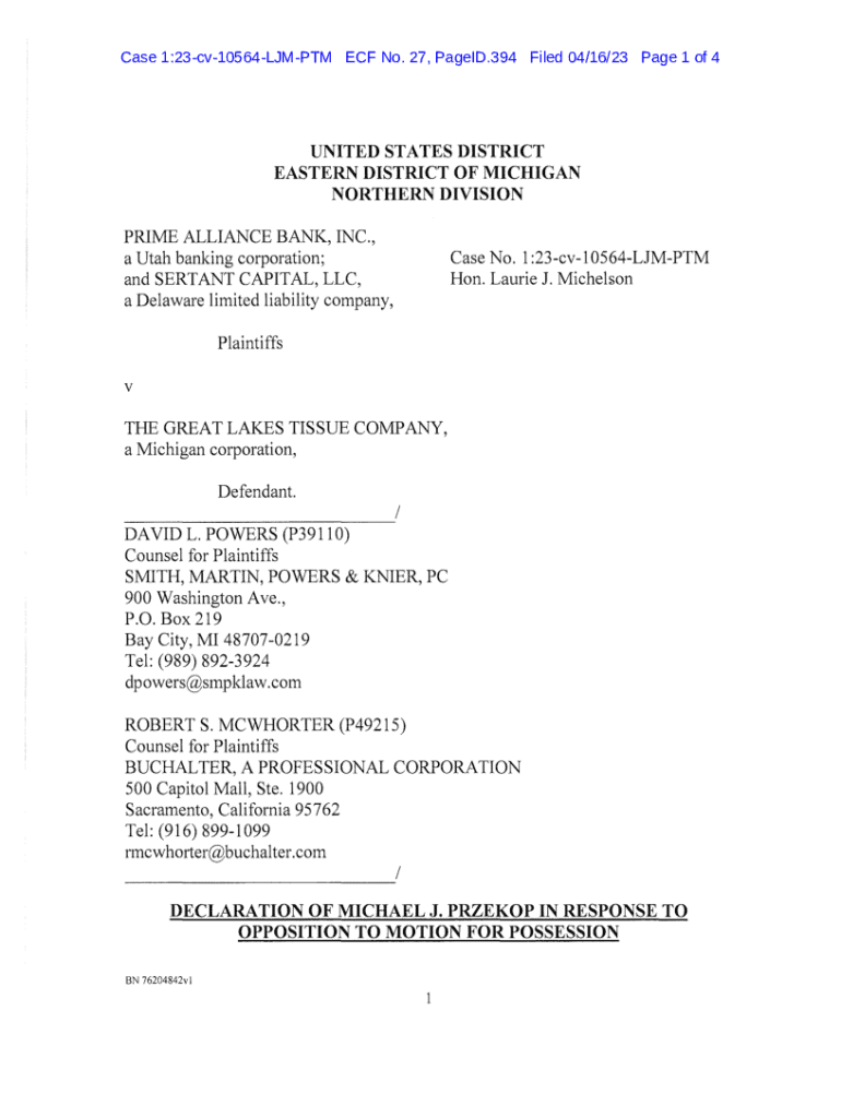 Fillable Online UNITED STATES DISTRICT EASTERN DISTRICT OF MICHIGAN
