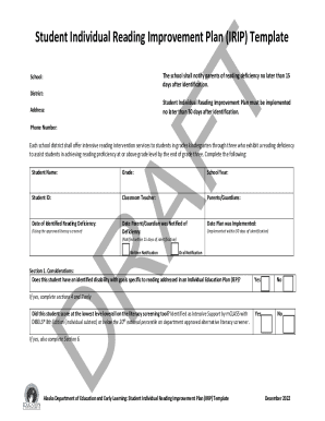 Student Individual Reading Improvement Plan (IRIP) Template
