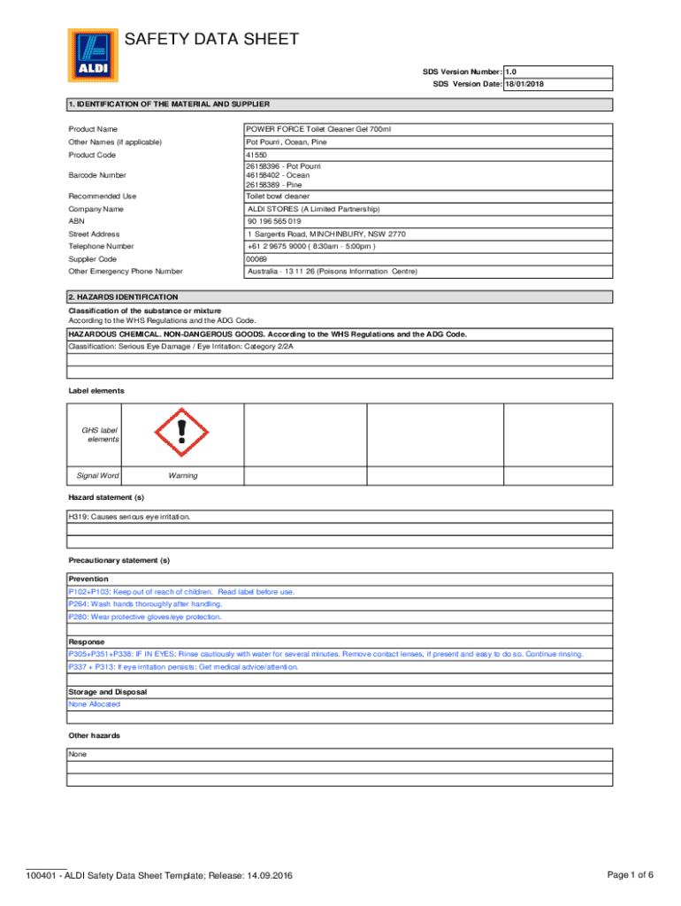 Aldi Bathroom Cleaner Safety Data Sheet At Greg Stone Blog