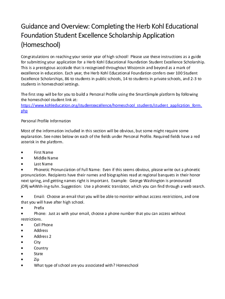 Fillable Online Herb Kohl Student Excellence Scholarship Fax Email