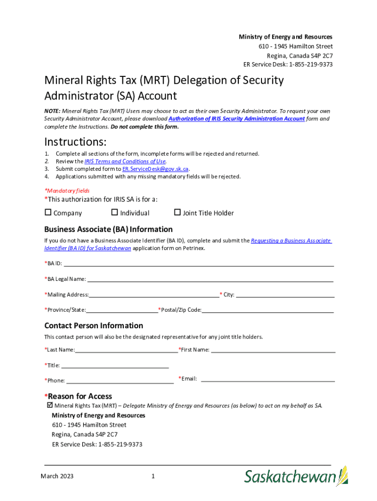Fillable Online Mineral Rights Tax (MRT) Delegation of Security