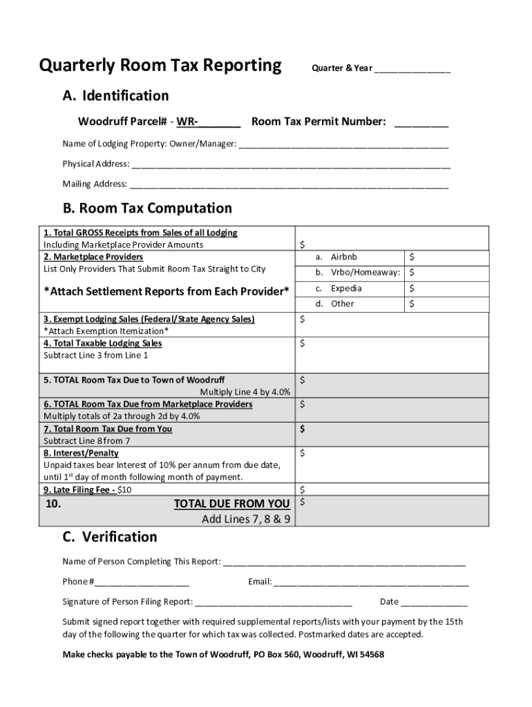 Fillable Online Quarterly Hotel/Motel Room Tax Reconciliation Form Fax
