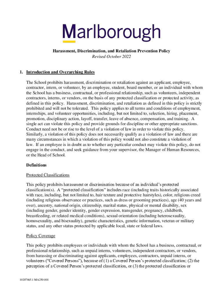 Fillable Online Harassment, Discrimination, and Retaliation Prevention ...