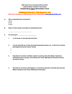 Fillable Online Outstanding Intern Nomination Form Fax Email Print ...