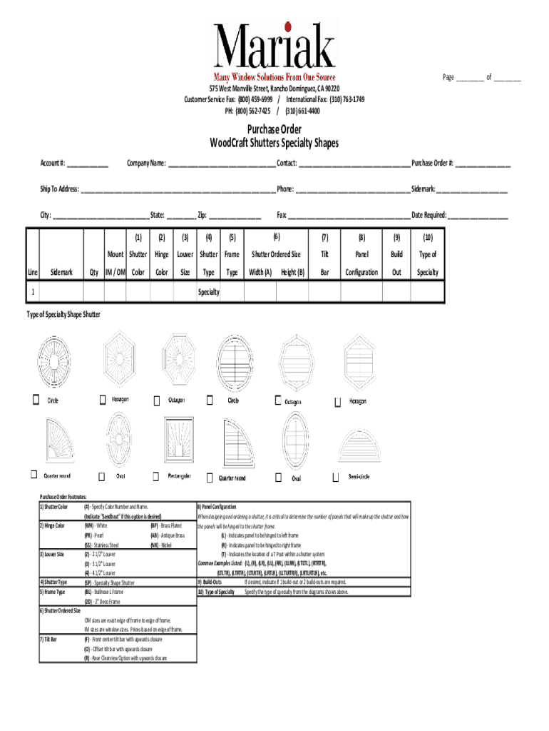 Fillable Online Purchase Order WoodCraft Shutters Fax Email Print