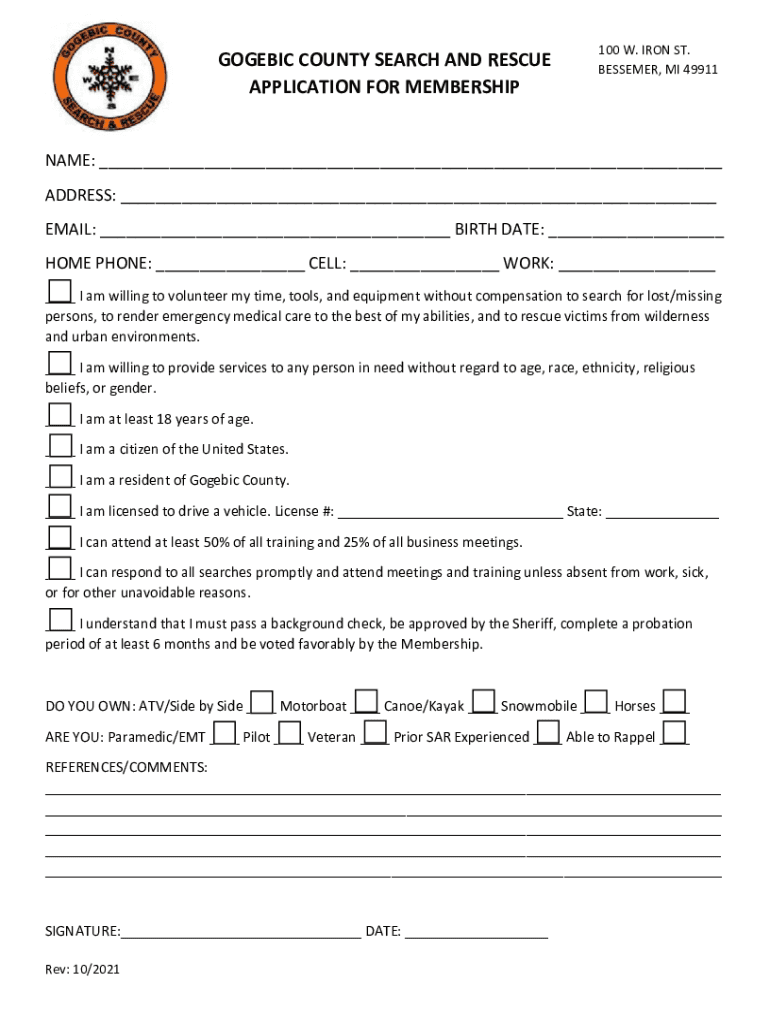 Fillable Online Gogebic County Sheriff's OfficeBessemer MI Fax Email