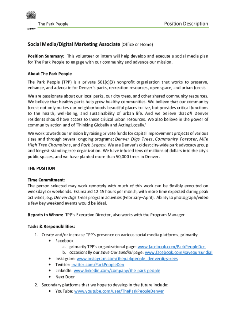 Fillable Online Social Media Intern Job Description Template Fax Email