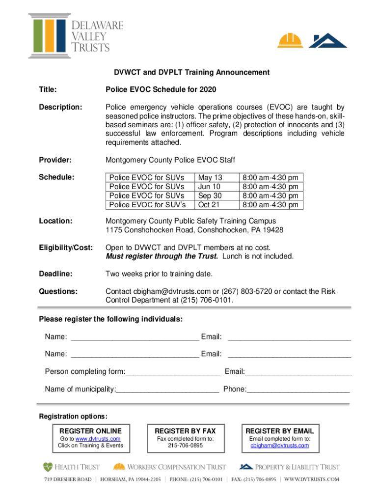 Fillable Online EVOC is our Emergency Vehicle Operations Course. Our Fillable Online EVOC is our Emergency Vehicle Operations Course. Our