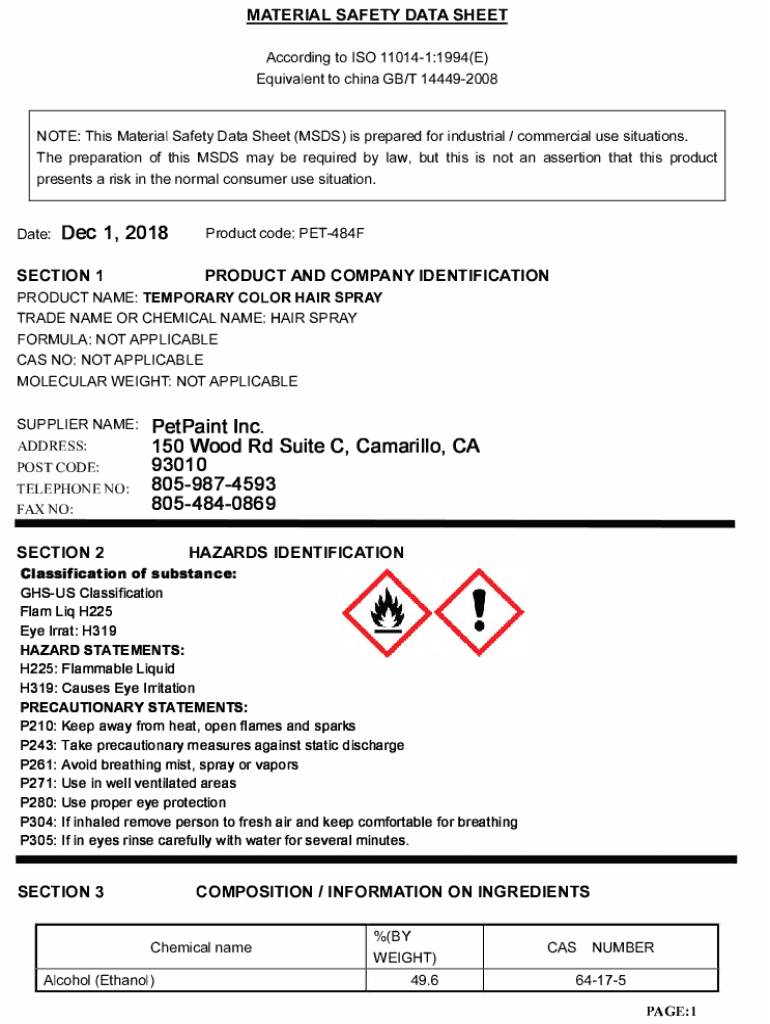 Fillable Online WHMIS 1988 Material Safety Data Sheets (MSDSs) Fax