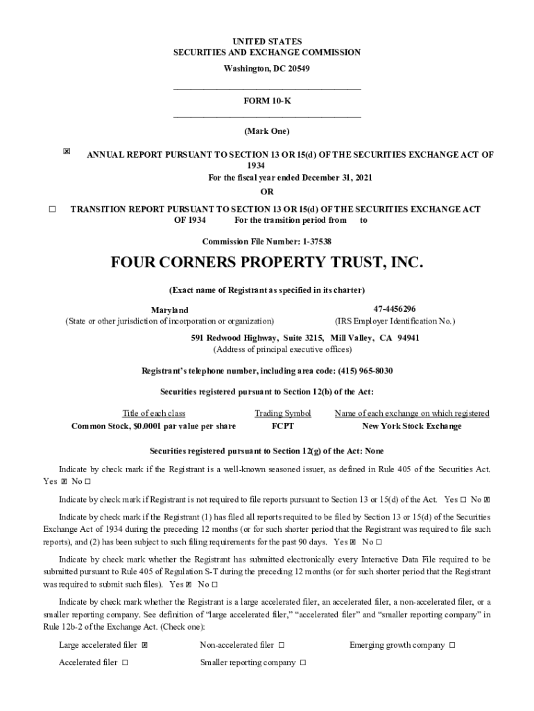 Fillable Online FOUR CORNERS PROPERTY TRUST, INC.10K2022V1 Fax Email