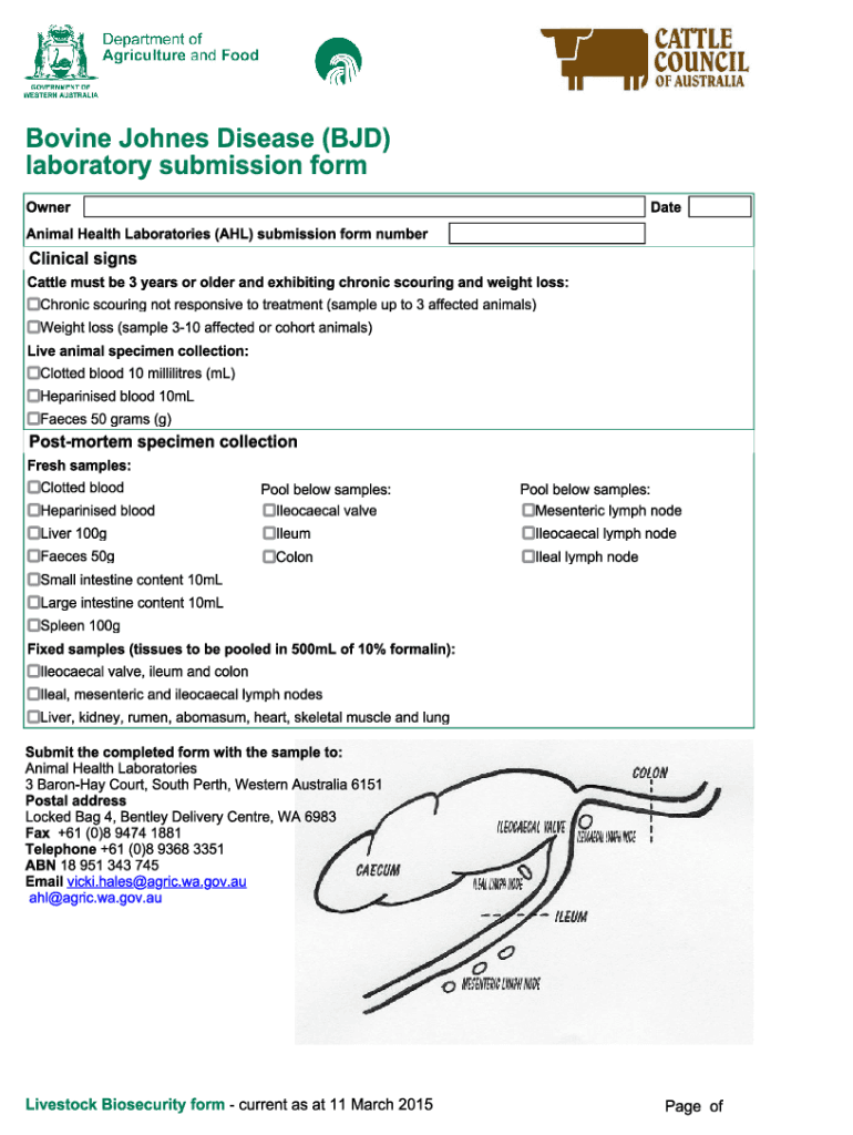 Fillable Online Bovine Johnes Disease laboratory submission form Fax