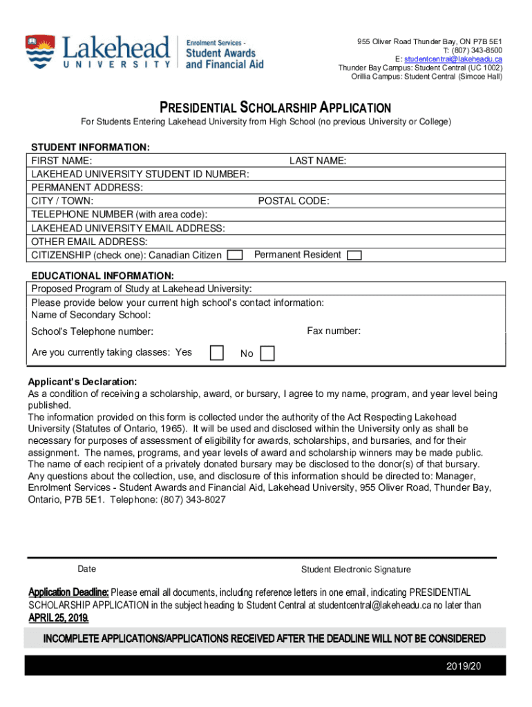Fillable Online presidential scholarship application form Fax Email