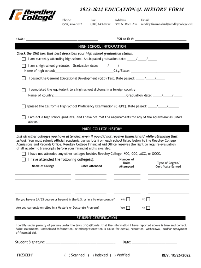 Fillable Online Education History Form Fill Online, Printable