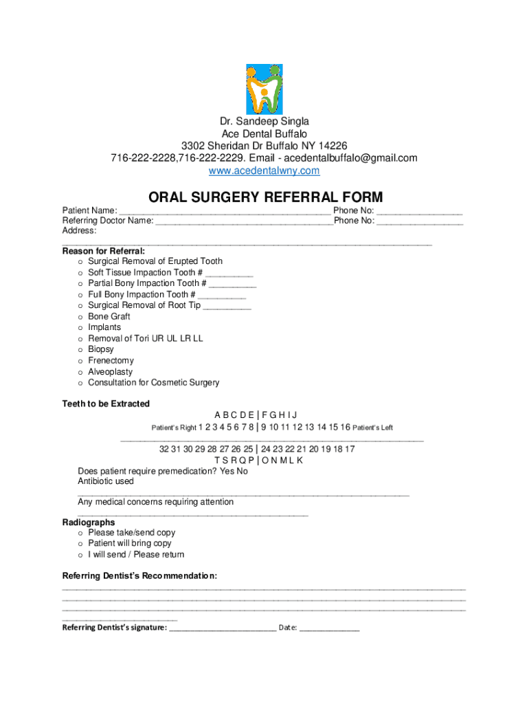Fillable Online ORAL SURGERY REFERRAL FORM Ace Dental Fax Email Print