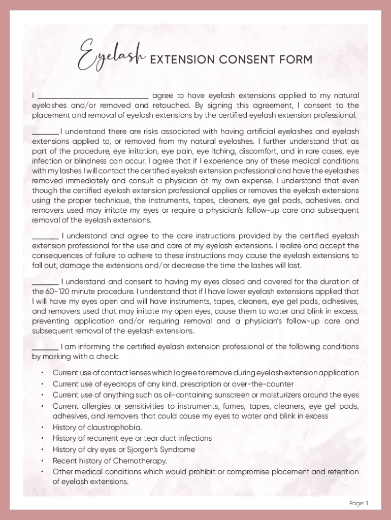 Fillable Online Eyelash EXTENSION CONSENT FORM Fax Email Print - pdfFiller