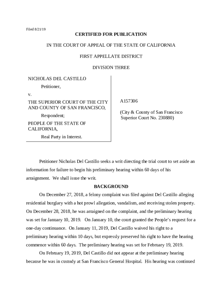 Castillo v. Superior Court, 38 Cal.App.5th 1117 Doc Template pdfFiller