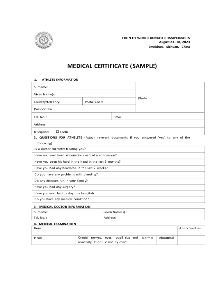 Fillable Online MEDICAL CERTIFICATE (SAMPLE) Fax Email Print pdfFiller