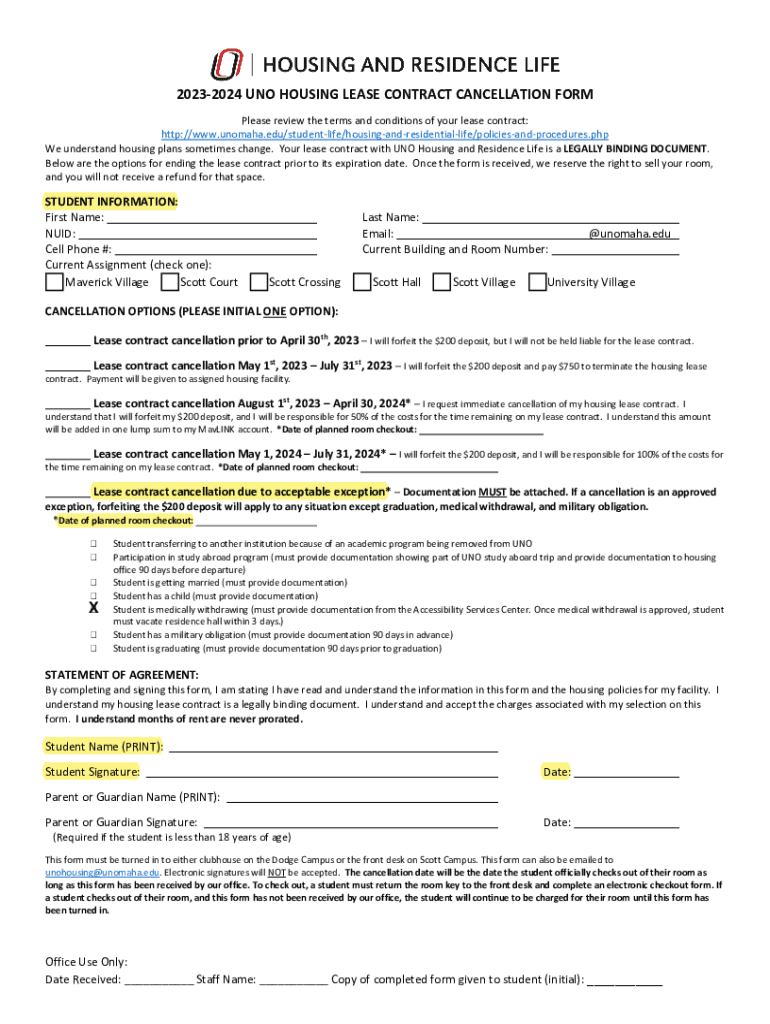 Fillable Online 20232024leasecontractcancellationform. Fax