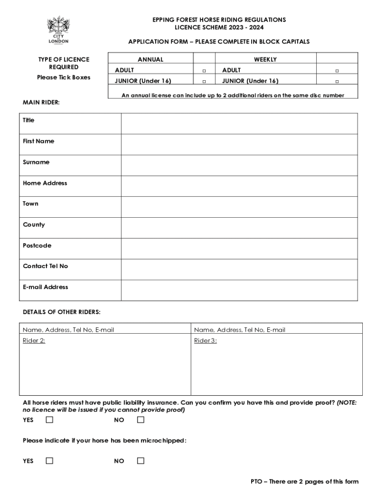 Fillable Online Horse Riding Licence Scheme Application form