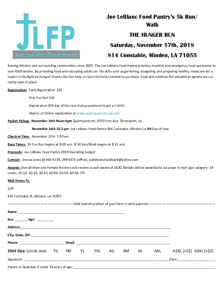 Fillable Online Results For Joe LeBlanc Food Pantry 5k The Hunger Run