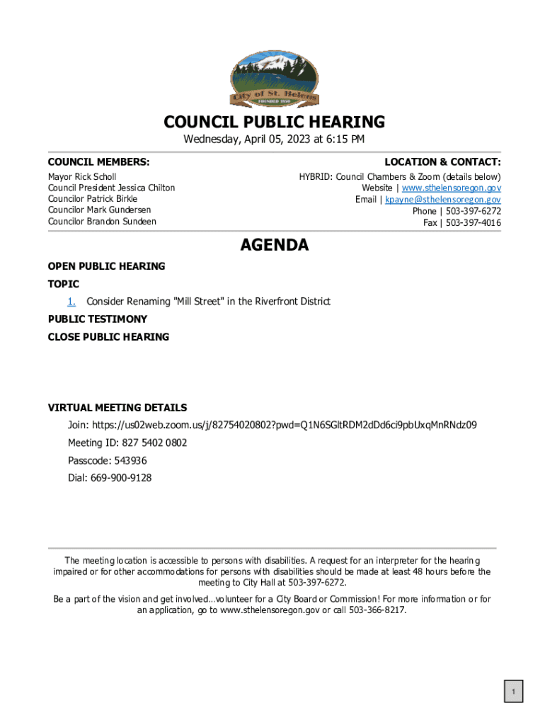 Fillable Online Elected OfficialsCity of St Helens Oregon Fax Email