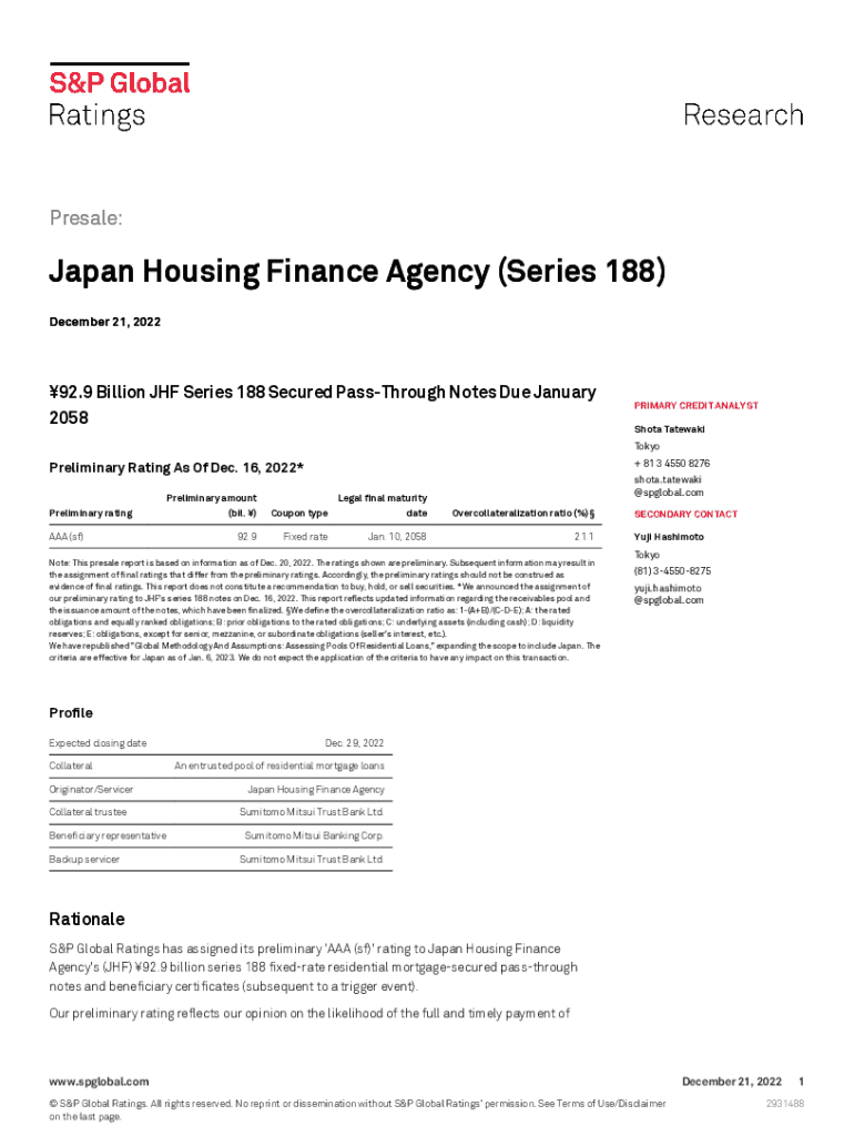 Fillable Online Japan Housing Finance Agency (Series 188) Fax Email