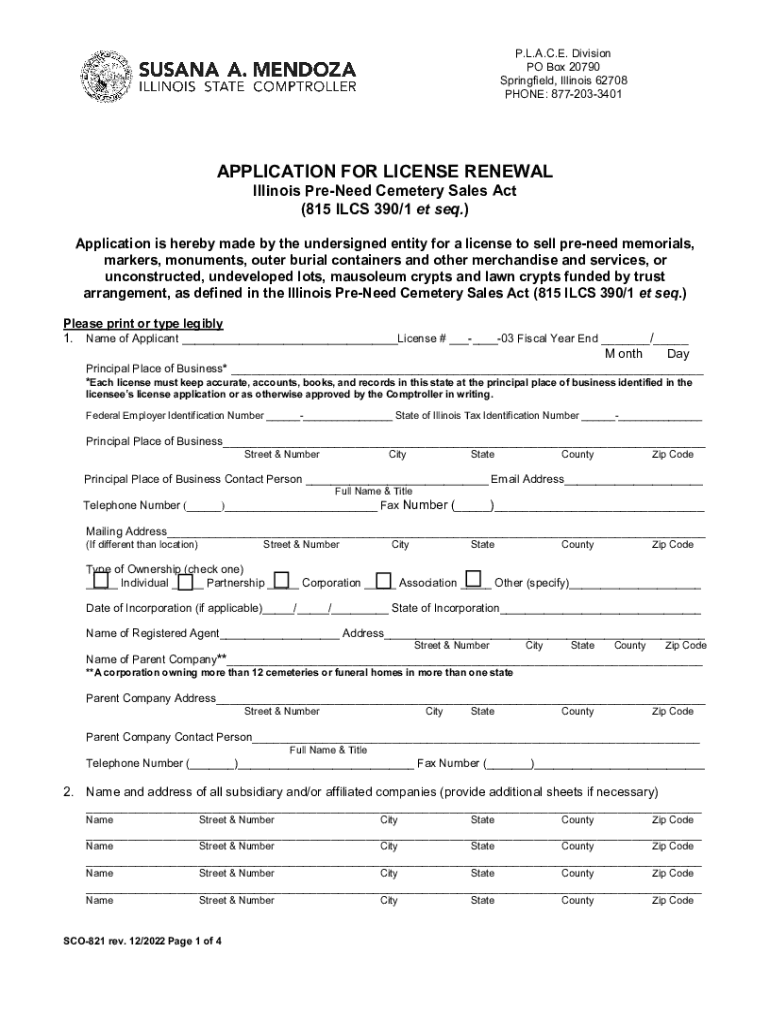 Fillable Online APPLICATION FOR LICENSE RENEWAL Illinois PreNeed