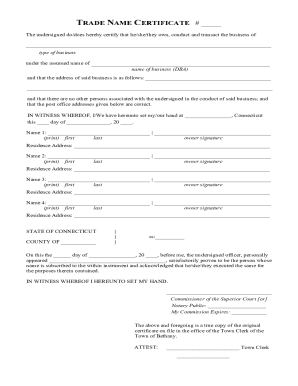 Fillable Online Trade Name CertificateBristol CT Official Website