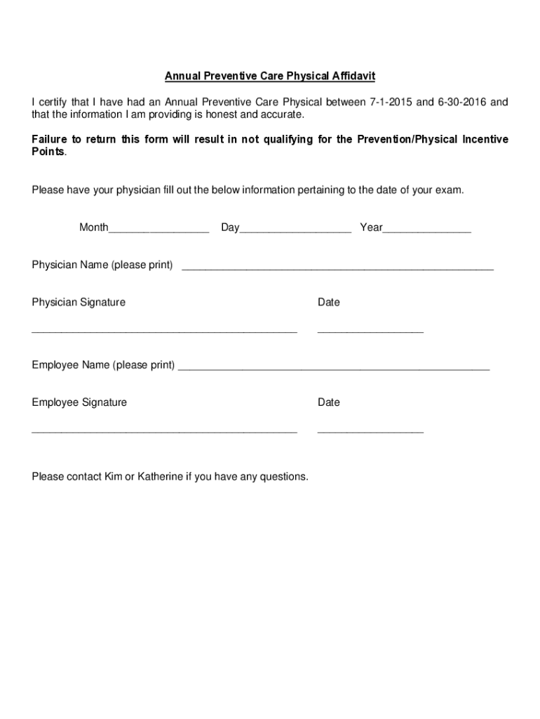 Fillable Online Physician's Certification of Annual Wellness Exam ...