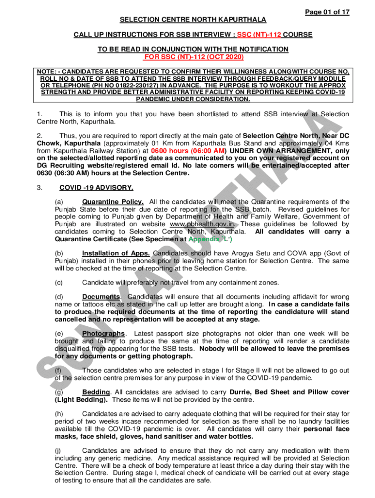 Fillable Online joinindianarmy nic selection centre north kapurthala