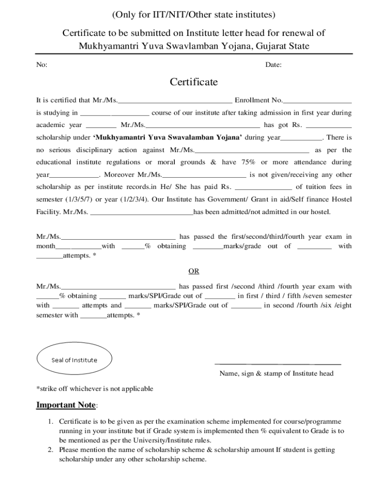 Fillable Online (Only for IIT/NIT/Other state institutes) Certificate ...