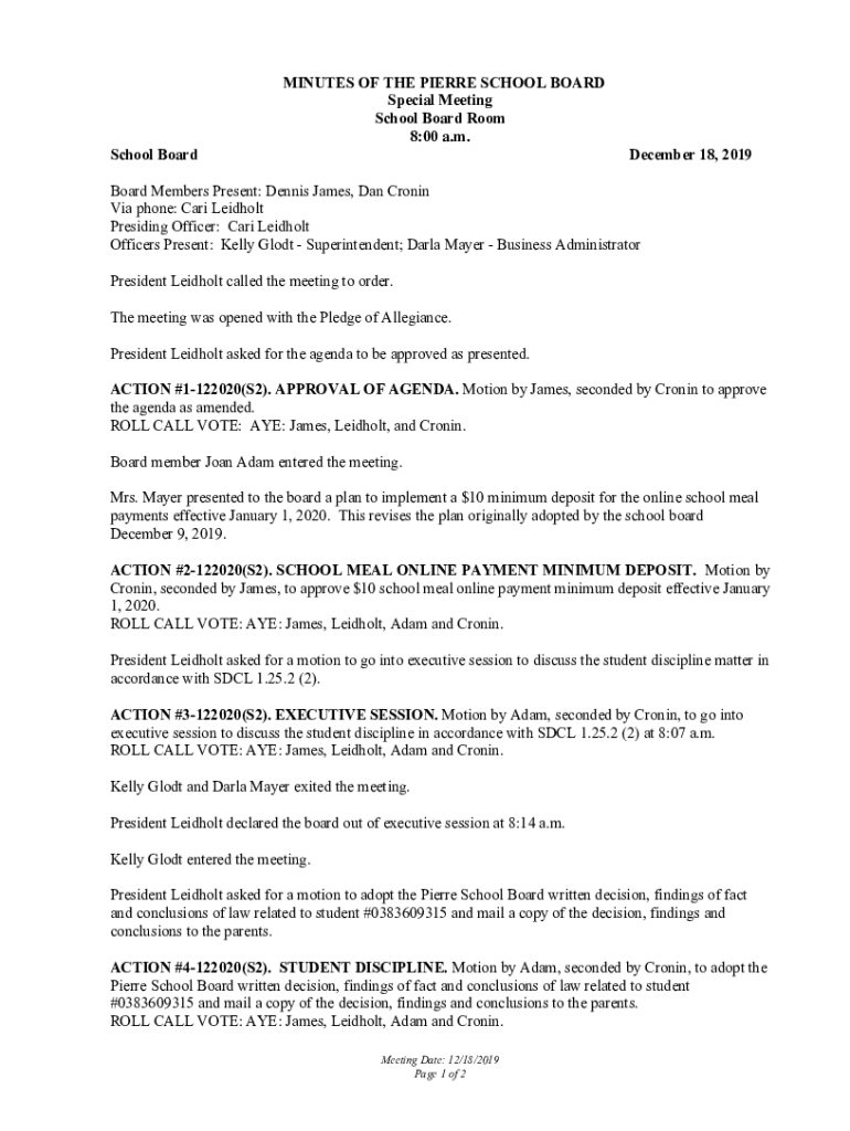 Fillable Online sppierre k12 sd Board Members Present Dennis James