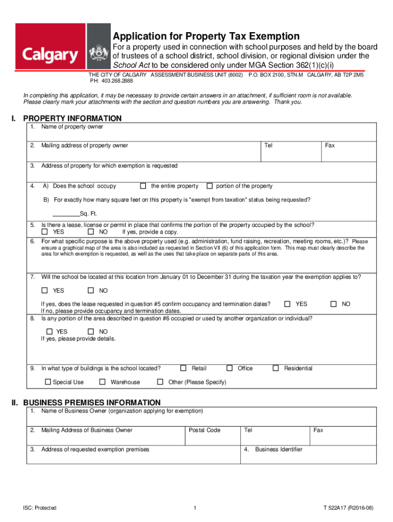 Fillable Online Application for Property and Business Tax Exemption