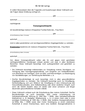 E r k l r u n g Vorsorgevollmacht: