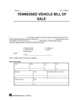 Fillable Online Tennessee vehicle bill of sale Fax Email Print pdfFiller Fillable Online Tennessee vehicle bill of sale Fax Email Print pdfFiller