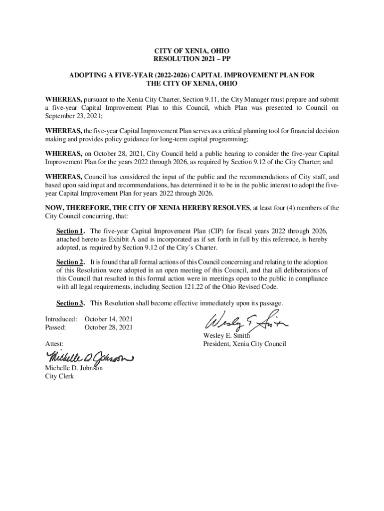 Fillable Online CITY OF XENIA, OHIO RESOLUTION NUMBER 15O Fax Email